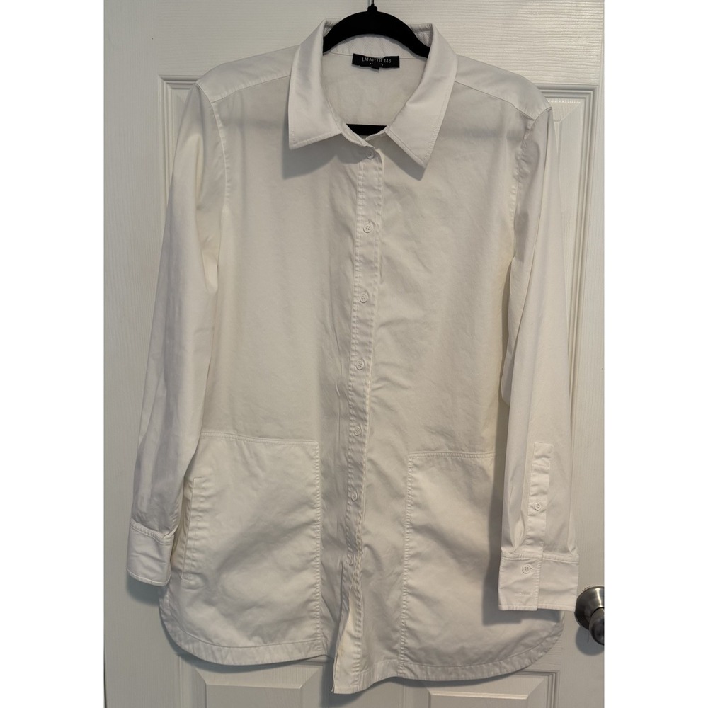 Lafayette 148 Tunic Blouse Long Sleeved White Pockets Career Professional XL